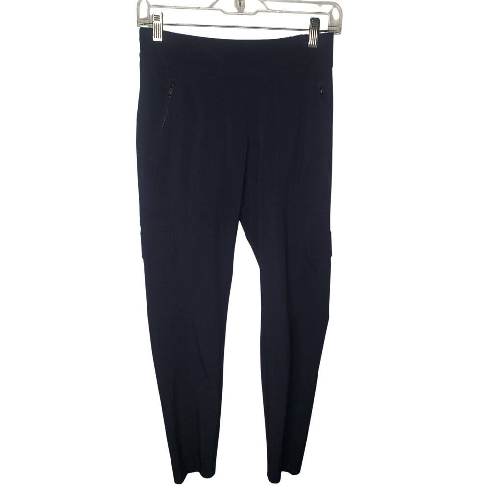 Athleta Chelsea Cargo Pant Womens Size 0 Navy Tapered Travel Pants TINY FLAW